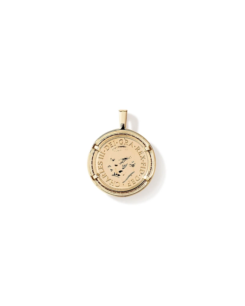 0.38 Carat TW Diamond Half Sovereign Medallion Pendant in 10kt and 22kt Yellow Gold