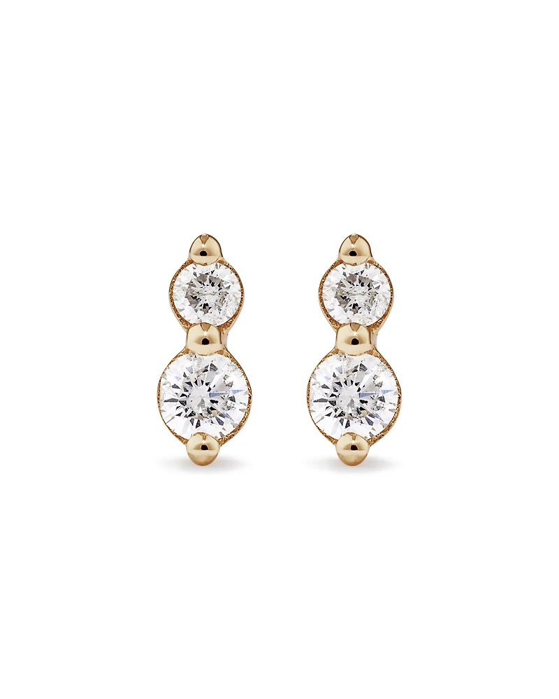 Two Stone Diamond Stud Earrings in 10kt Yellow Gold