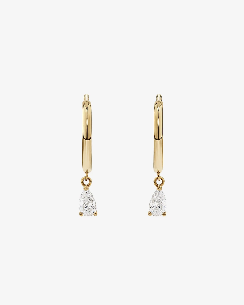 Pear Cubic Zirconia Charm Hoop Stud Earrings in 10kt Yellow Gold
