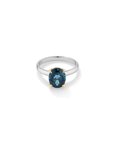 Bague en argent sterling et or jaune 10 K avec topaze bleue de Londres