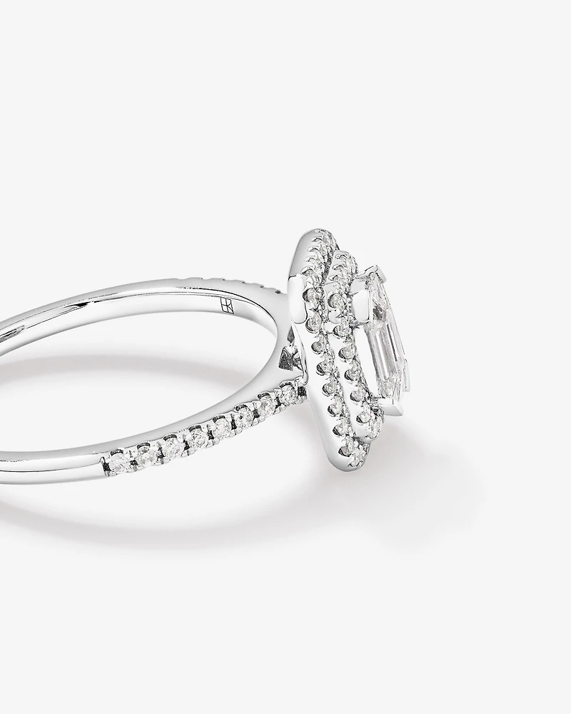 0.50 Carat TW Pie Cut Diamond Double Halo Engagement Ring in 14kt White Gold