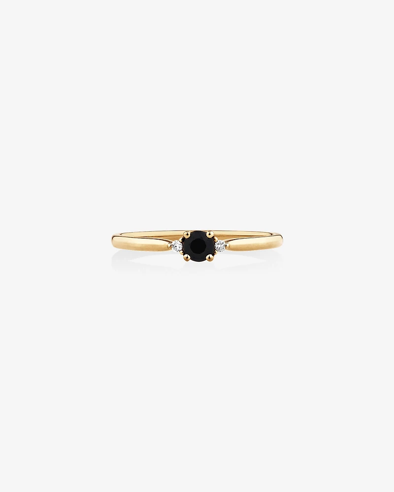 3 Stone Ring with Sapphire & Diamonds in 10kt Yellow Gold