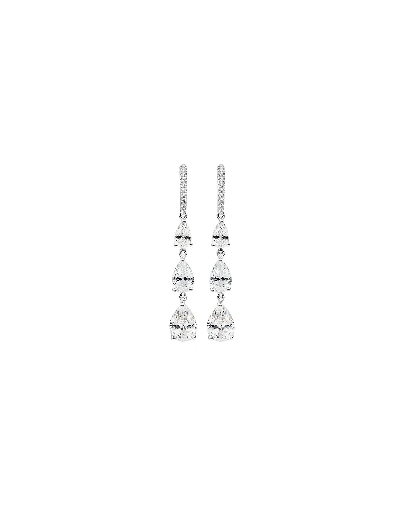 Pear Shape Cubic Zirconia Triple Drop Stud Earrings in Sterling Silver