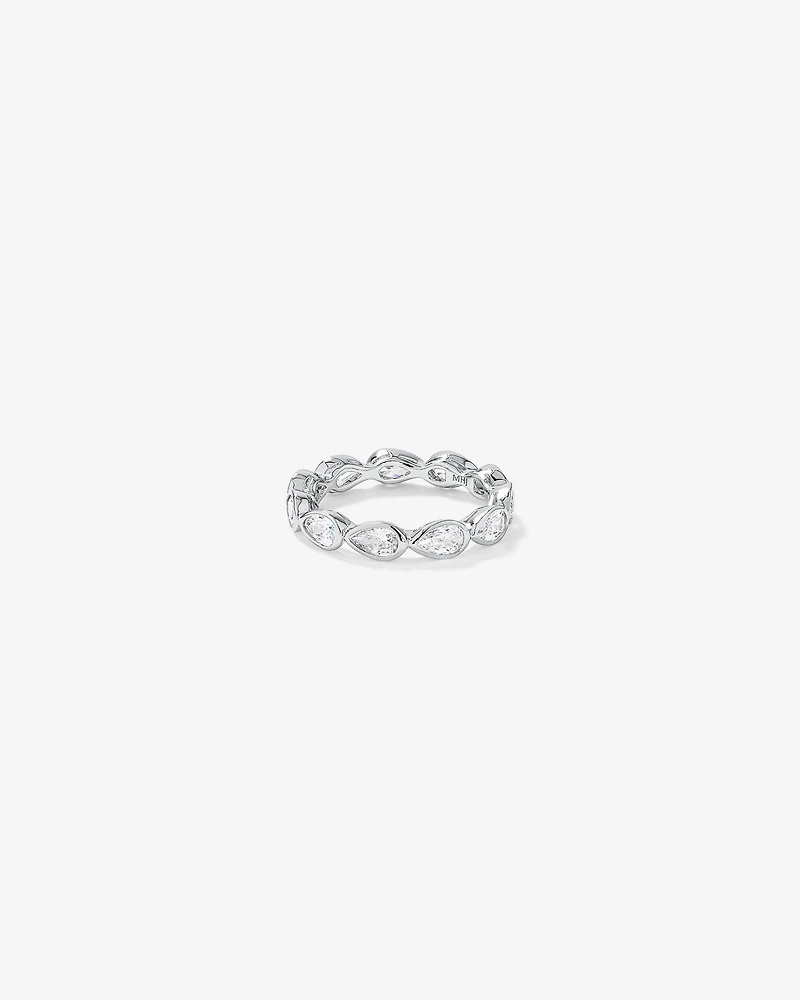 Pear Shaped Cubic Zirconia Bezel Set Eternity Ring in Sterling Silver