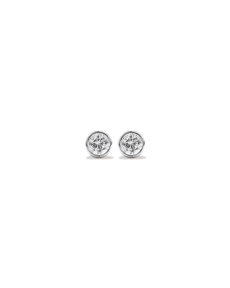 0.25 Carat TW Round Brilliant Diamond Solitaire Bezel Set Stud Earrings in 18kt White Gold