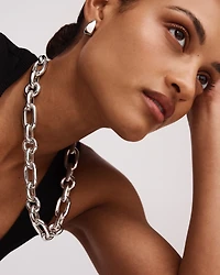 Polished Large Half Hoop Dome Stud Earrings in Sterling Silver