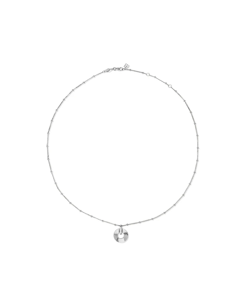 Sunray Open Circle Pendant Station Necklace in Sterling Silver