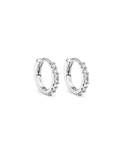 0.13 Carat TW Diamond Dot Dash Mini Hoop Earrings in 10kt White Gold
