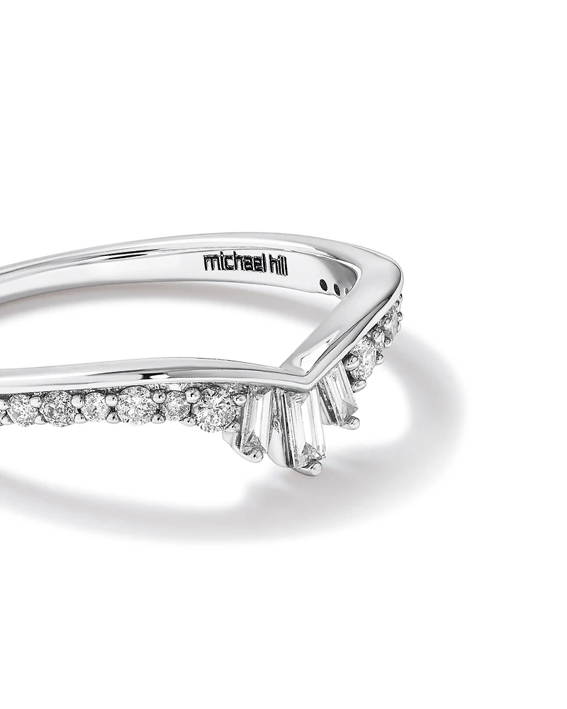 Chevron Wedding Band with .25TW of Diamonds in 14k White Gold