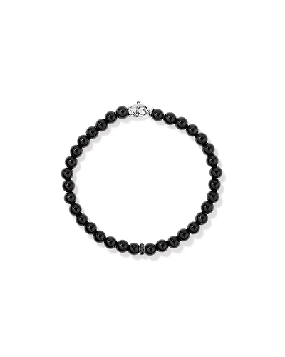 21cm Onyx Bead Bracelet with Black Diamond Rondel in Sterling Silver