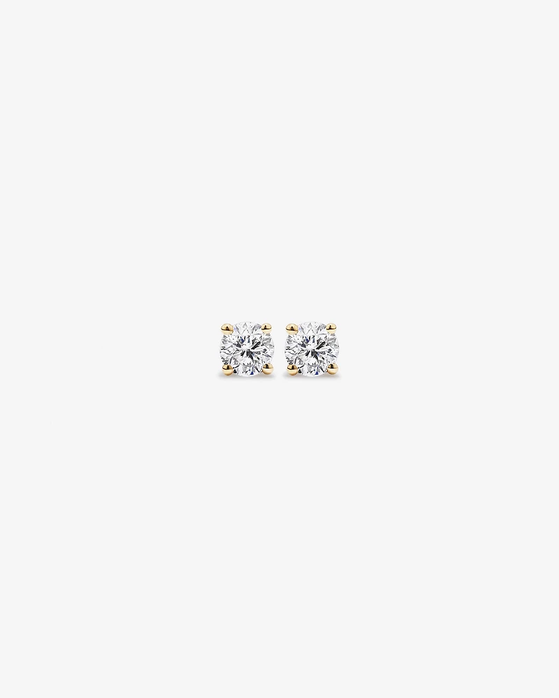 Certified 0.25 Carat TW Round Brilliant Diamond Solitaire Stud Earrings in 18kt Yellow Gold