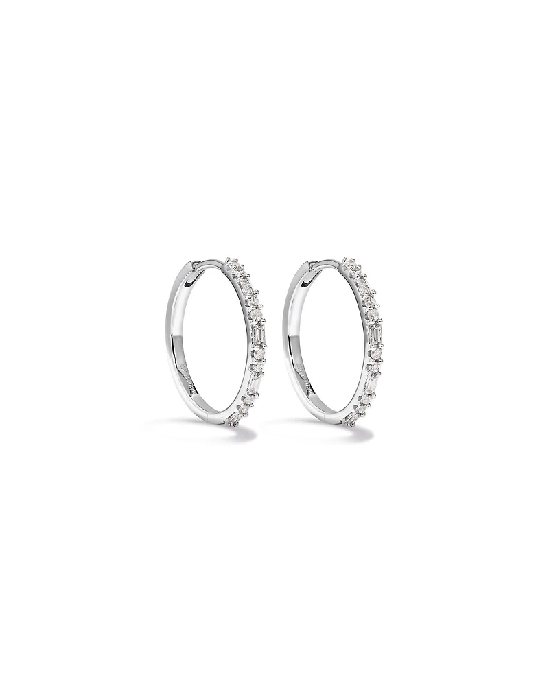 0.25 Carat TW Diamond Dot Dash Hoop Earrings in 10kt White Gold