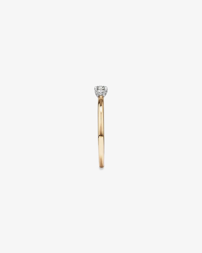 Bague de Fiançailles Solitaire en Diamant Rond Brillant 0,22 Carat TW avec Halo Caché en Or Jaune et Blanc 14 kt