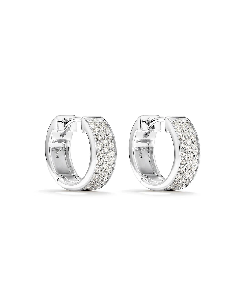 Reversible Huggie Earrings With Cubic Zirconia In Sterling Silver