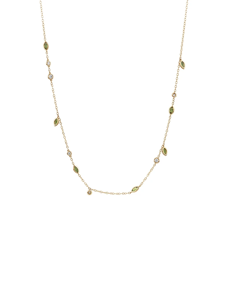 Necklace with Green Tourmaline & 0.14 Carat TW of Diamonds in 10kt Yellow Gold