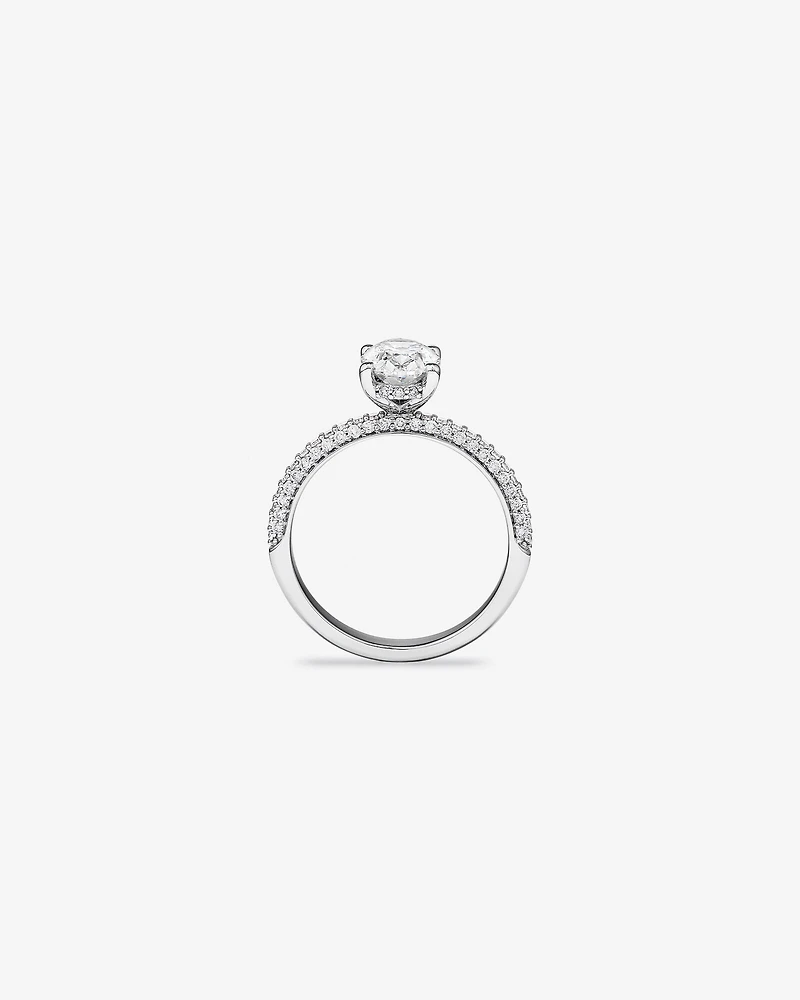 1.95 Carat TW Oval Cut Laboratory-Grown Diamond Solitaire Side Accent Engagement Ring in 14kt White Gold