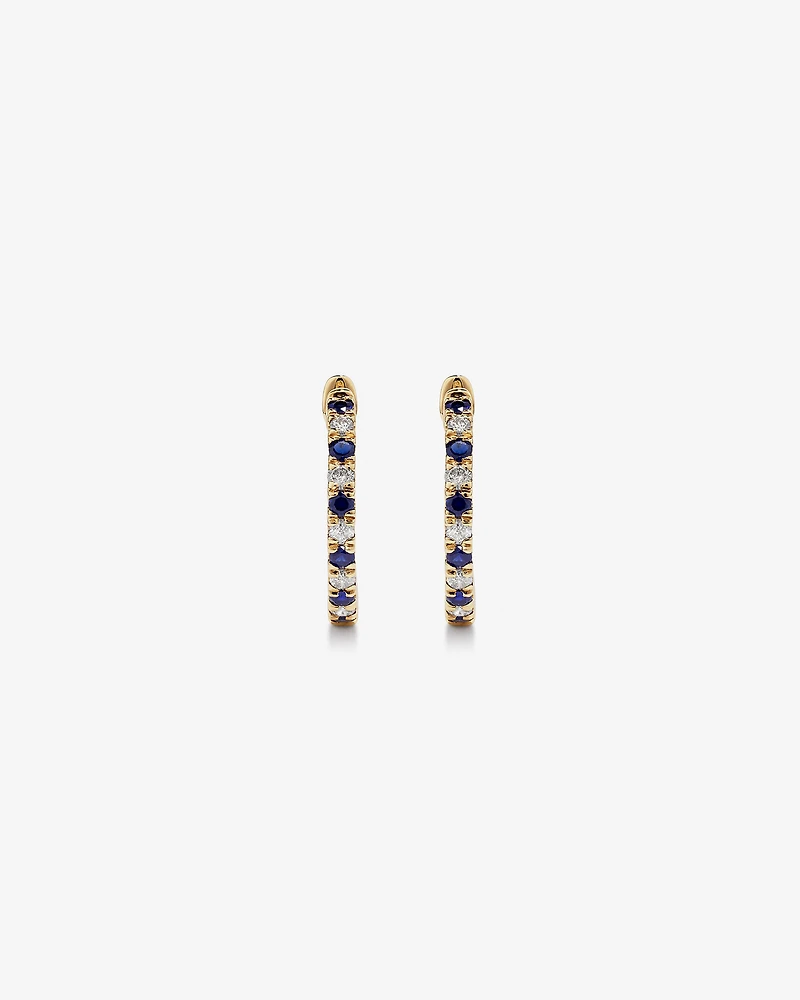 0.22 Carat TW Diamond and Created Sapphire Huggie Hoop Earrings in 10kt Yellow Gold