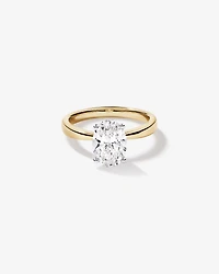 Bague de fiançailles solitaire en or jaune et blanc 14 carats, taille ovale, diamant de synthèse de 2,00 carats