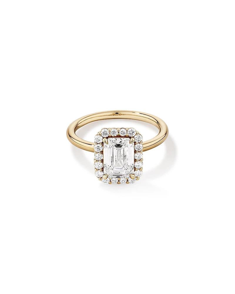 Carat TW Emerald Cut Laboratory-Grown Diamond Halo Engagement Ring in 14kt Yellow and White Gold