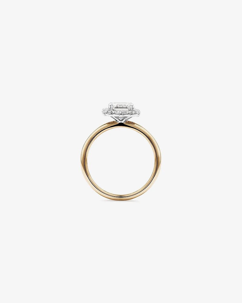 Carat TW Emerald Cut Laboratory-Grown Diamond Halo Engagement Ring in 14kt Yellow and White Gold
