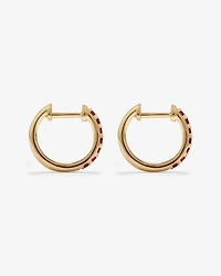 Ruby Huggie Hoop Earrings in 10kt Yellow Gold