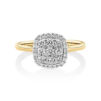 Square Cluster Halo Ring with 0.50kt TW of Diamonds in 10kt Yellow Gold
