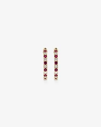0.22 Carat TW Diamond and Created Ruby Huggie Hoop Earrings in 10kt Yellow Gold