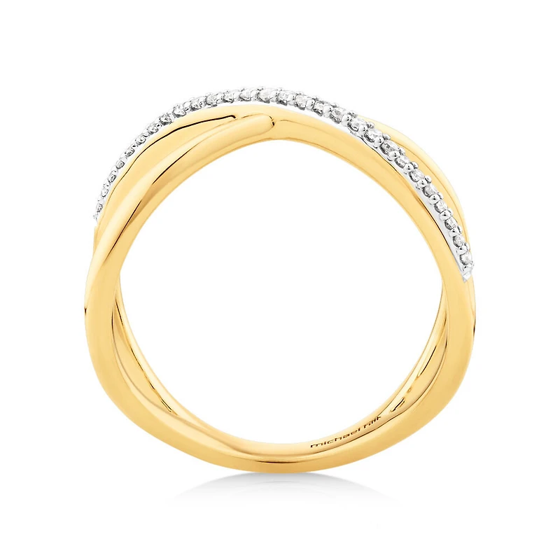 Crossover Ring with Diamonds in 10kt Yellow Gold