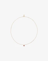 Pear Cut Red Ruby Gemstone and 0.05 Carat TW Diamond Halo Necklace in 10kt Yellow Gold