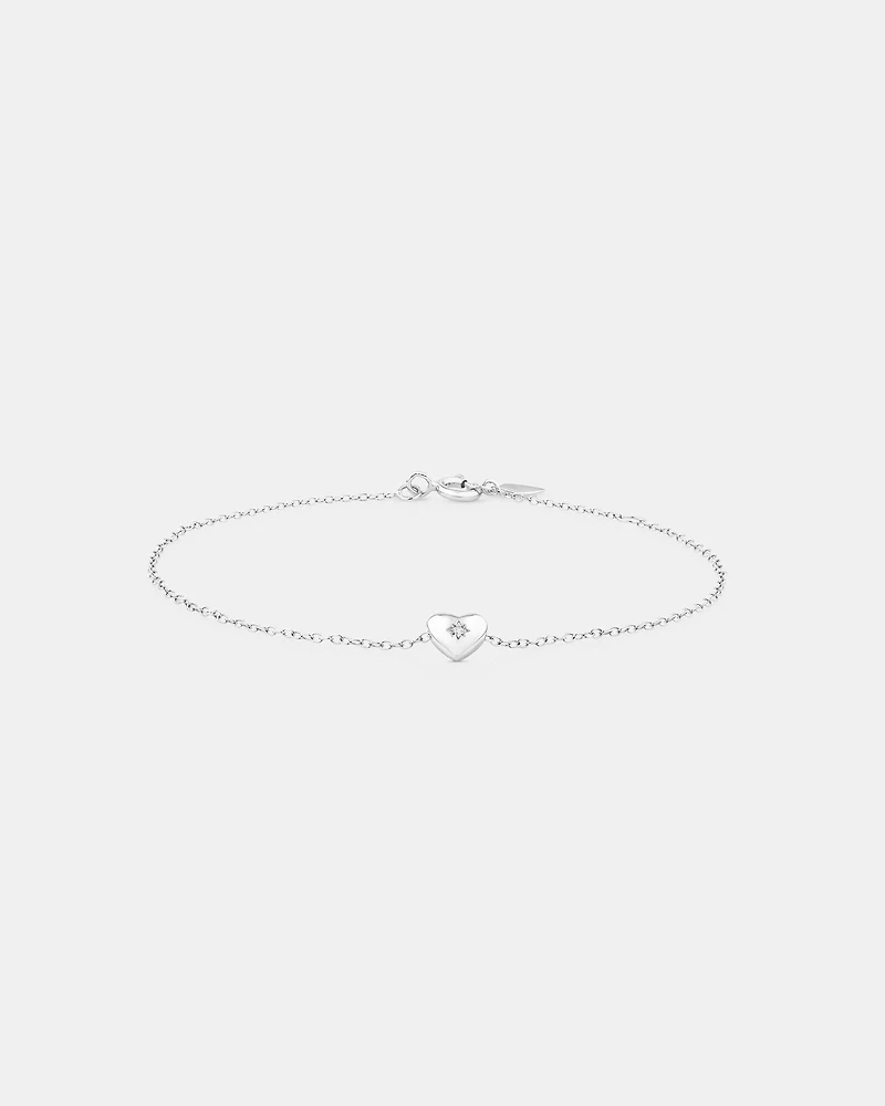 Mini Heart Bracelet with .004TW of Diamonds in Silver