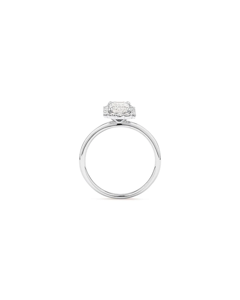 Bague De Fiançailles Halo En Diamant De Laboratoire Taille Émeraude De 1,46 Carat Poids Total En Or Jaune Et Blanc 14 Carats