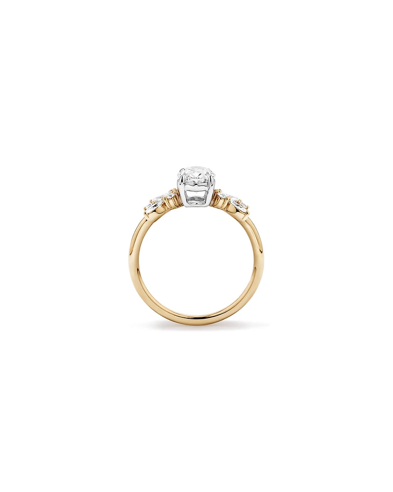 1.40 Carat TW Oval Cut Laboratory-Grown Diamond Marquise & Round Cut Side Stone Engagement Ring in 14kt Yellow & White Gold