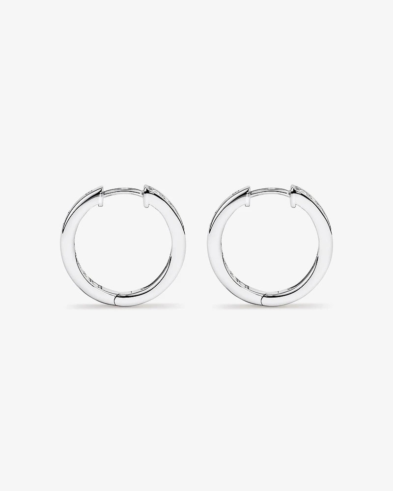 20mm Cubic Zirconia Huggie Hoop Earrings in Sterling Silver
