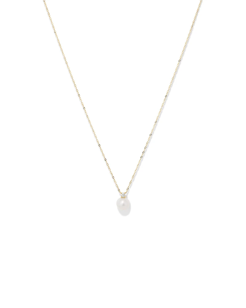 Cultured Freshwater Pearl and Diamond Pendant in 10kt Yellow Gold