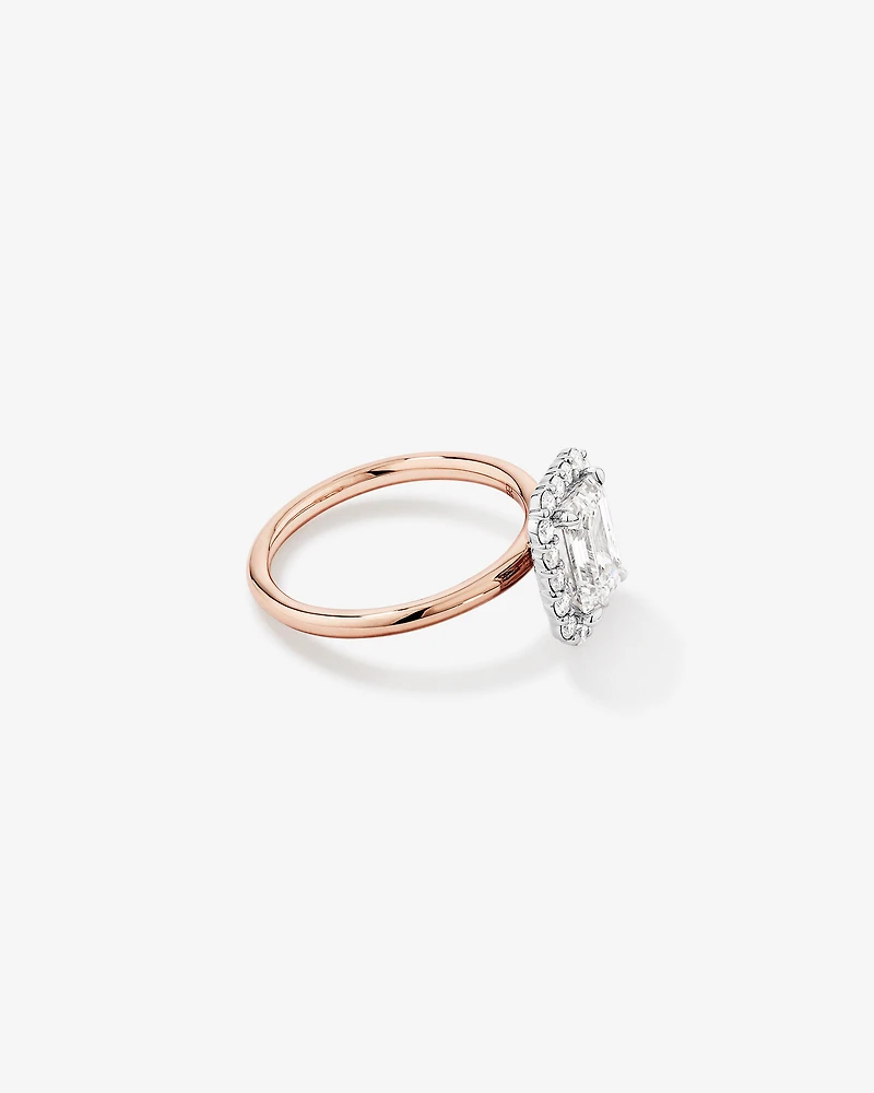 Carat TW Emerald Cut Laboratory-Grown Diamond Halo Engagement Ring in 14kt Yellow and White Gold