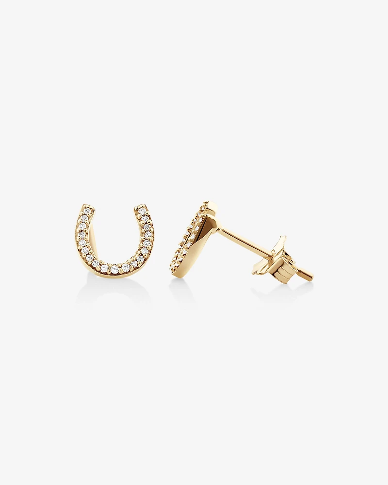 Mini boucles d'oreilles en fer à cheval en or jaune 10 K avec diamants