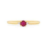 3 Stone Ring with Ruby & Diamonds in 10kt Yellow Gold