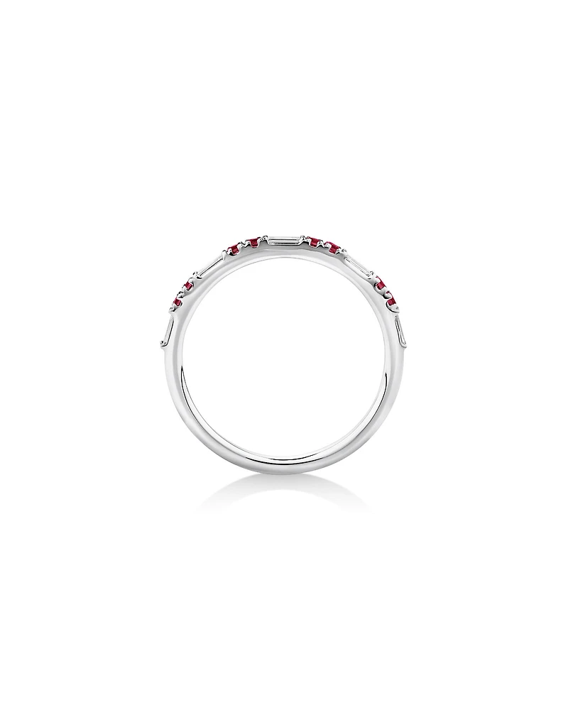 Ruby & Diamond Dot Dash Ring with 0.16 Carat TW in 10kt White Gold