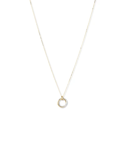 Two-Tone Double Circle Pendant Hammered Finish Necklace in 10kt White and Yellow Gold