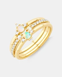 3 Ring Set with Opal & 0.18 Carat TW of Diamonds in 10kt Yellow Gold