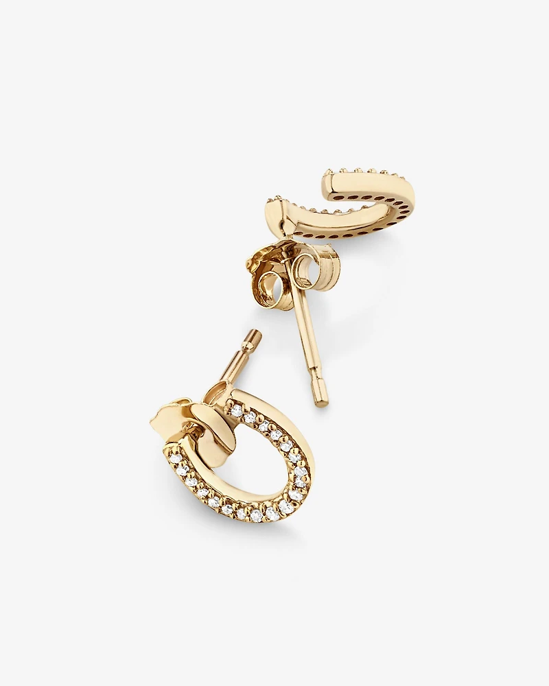 Mini boucles d'oreilles en fer à cheval en or jaune 10 K avec diamants