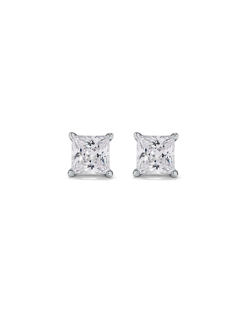 Boucles d'Oreilles Clous en Zircon Cubique Princesse de 7,5 mm en Argent Sterling