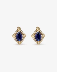 Pear Cut Created Sapphire and Diamond Halo Stud Earrings in 10kt Yellow Gold