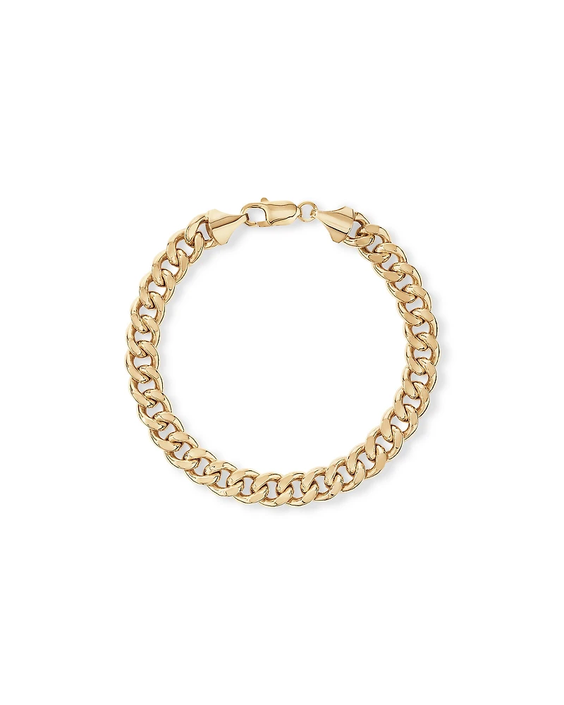 23cm (9") 9mm Semi-Solid Diamond Cut Curb Bracelet in 10kt Yellow Gold