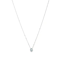 Oval Cut Blue Aquamarine Gemstone and 0.19 Carat TW Diamond Halo Pendant Necklace in 10kt White Gold