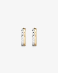 Boucles d'Oreilles Huggie Hoop Polies et Diamantées 9.6mm en Or Jaune et Blanc 10kt