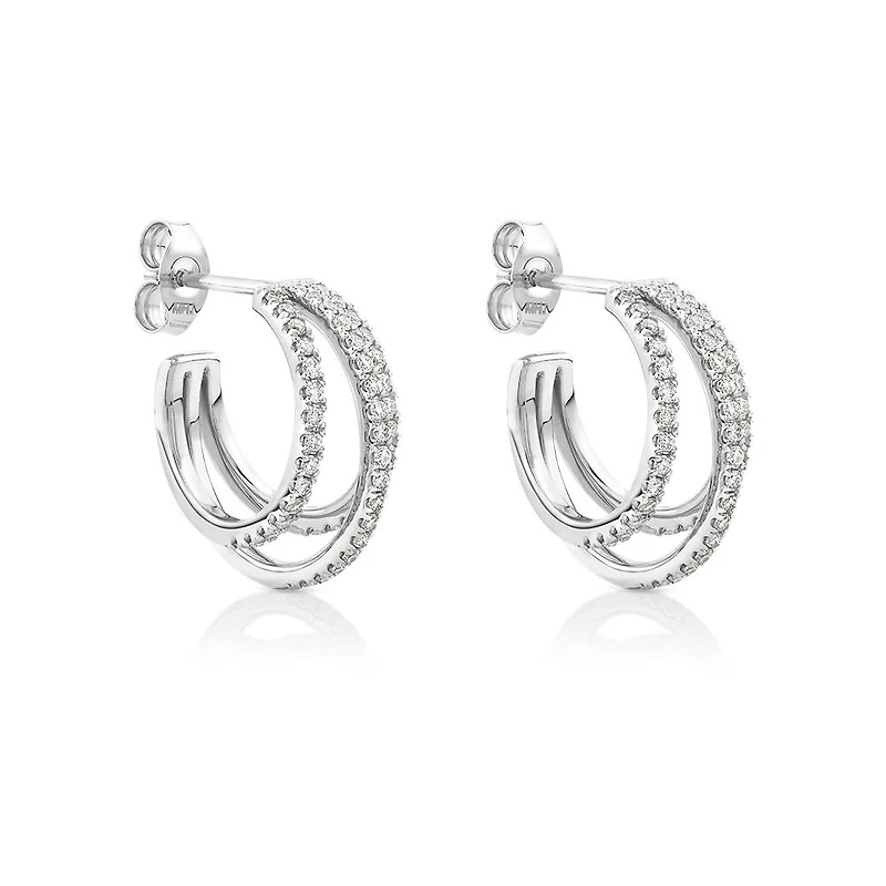 Illusion Hoop Earrings with 0.50 Carat TW of Diamonds in Sterling Silver