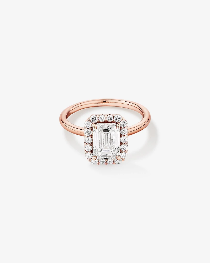 Carat TW Emerald Cut Laboratory-Grown Diamond Halo Engagement Ring in 14kt Yellow and White Gold