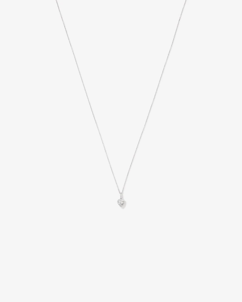 Heart Shape Cubic Zirconia Halo Pendant Necklace in Sterling Silver