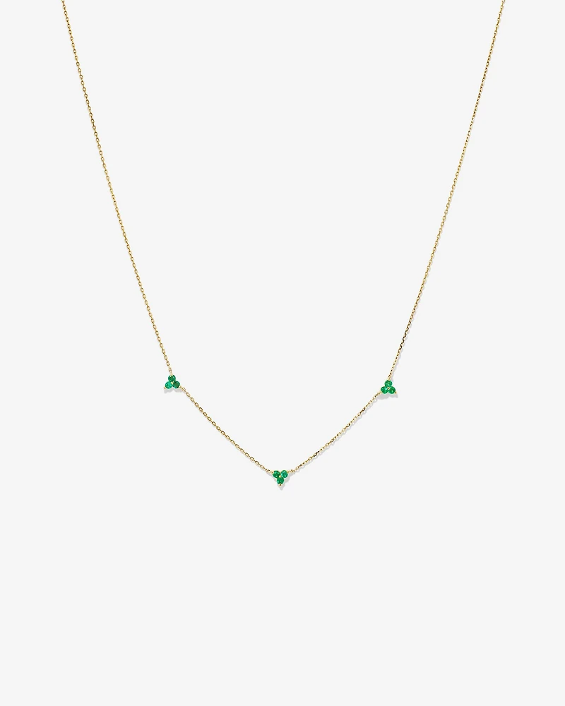 Emerald Trio Station Necklace in 10kt Yellow Gold